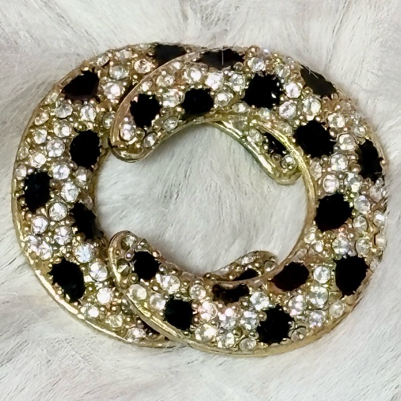 Vintage Rhinestone Crystal and Black Enamel Earrings - Picture 6 of 17